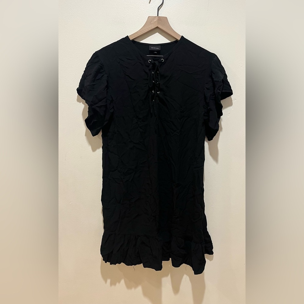 Who What Wear Black Ruffle Sleeve Mini Dress w/ Tie Up Front- Women’s Size Small